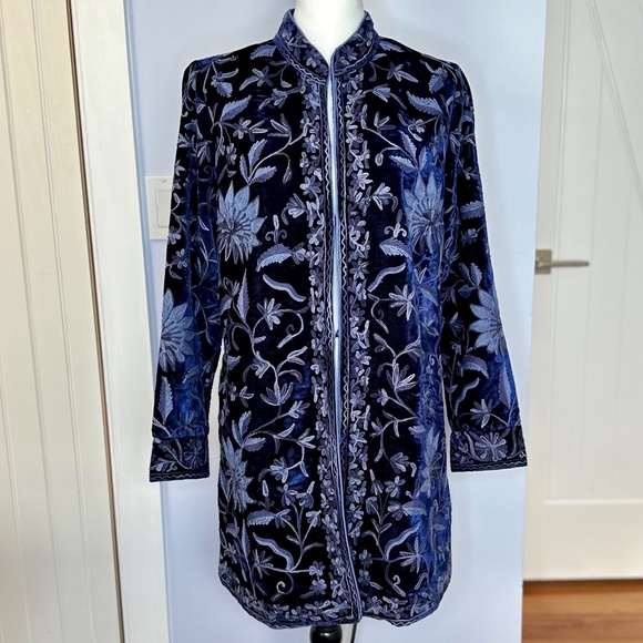 Soft Surroundings Blue Floral Embroidered Jacket - Picture 1 of 12
